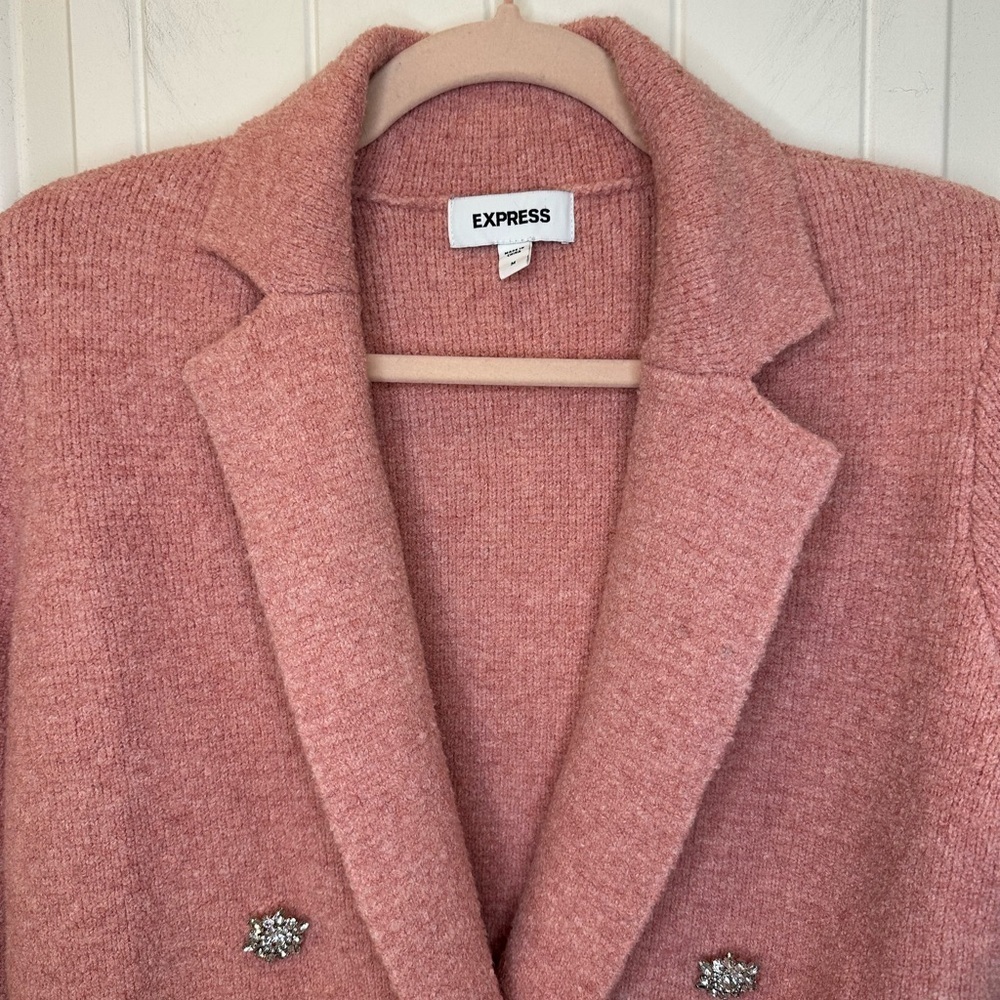 Express Pink Double-Breasted Rhinestone Button Blazer Jacket Size M - Picture 5 of 8